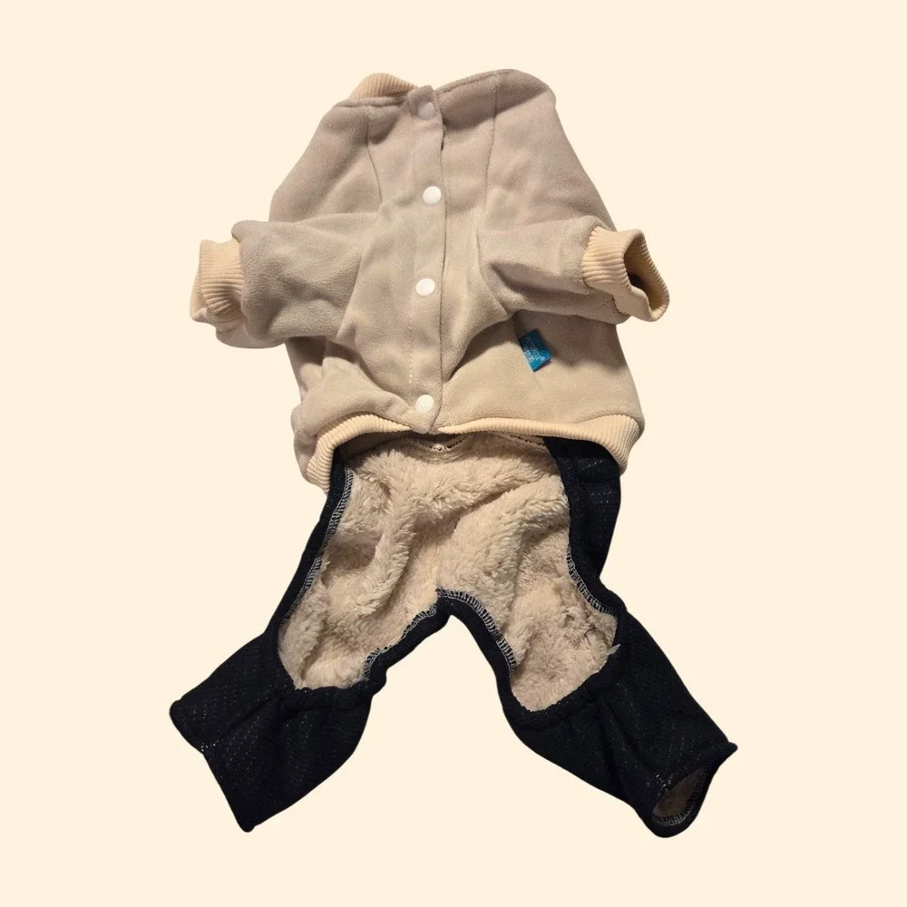 Petcircle New York Super Star Dog Jumpsuit Fleece Pajamas Cream Navy Size L